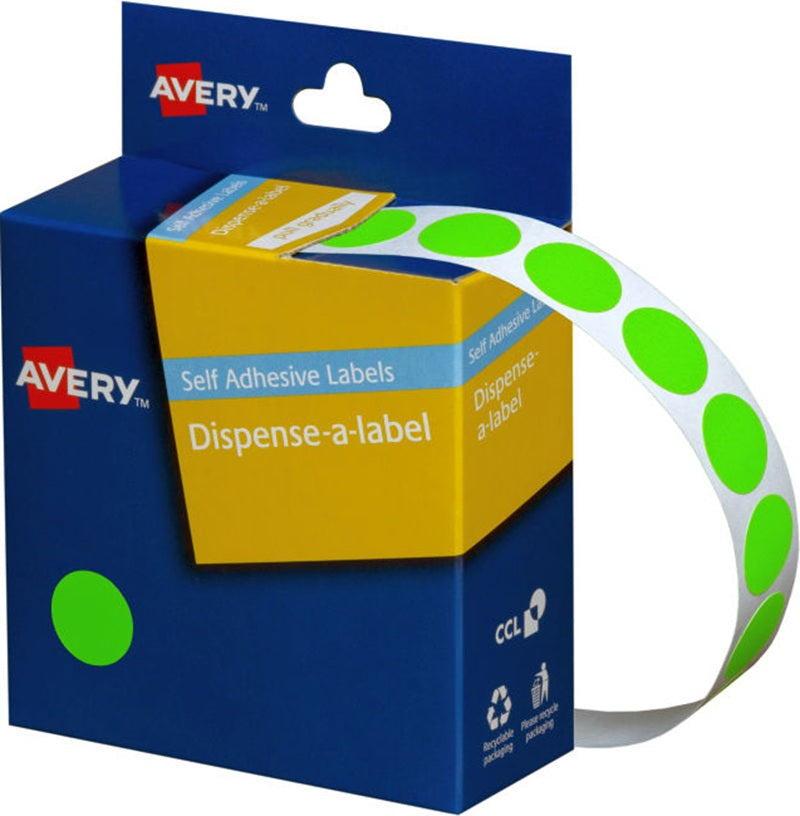 AVERY Fluoro Green Dispenser Dot Stickers 14mm 700/Rol