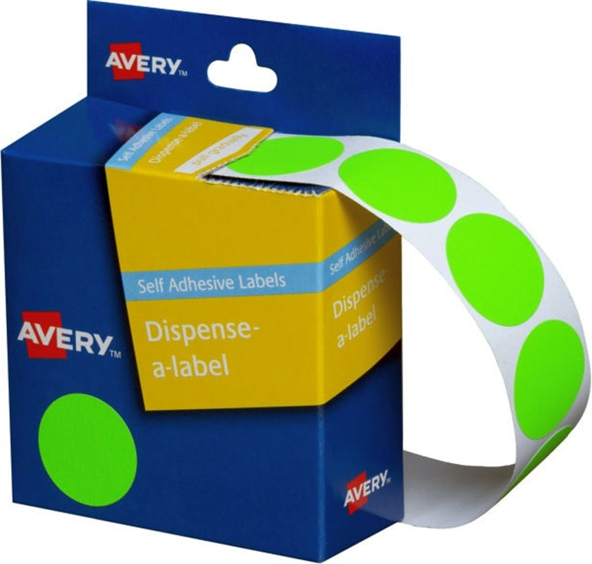 AVERY Fluoro Green Dispenser Dot Stickers 24mm 350/Rol