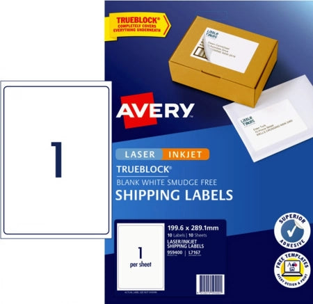 1UP AVERY L7167 Internet shipping labels 199.6 x 289.1 mm 10 Labels/10 Sheets