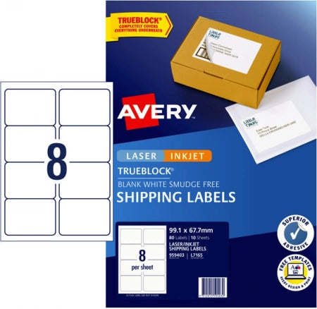8UP AVERY Internet shipping labels 99.9 x 67.7 mm 80 Labels/10 Sheets L7165