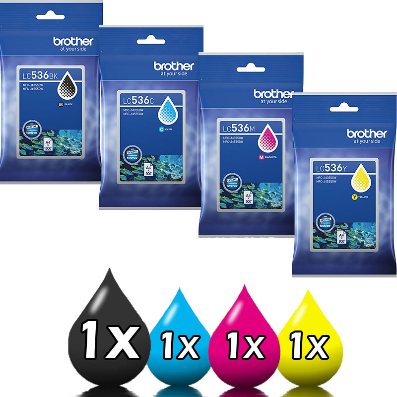 Genuine 4 Pack Brother LC-536 Ink Cartridge Value Pack [1BK, 1C, 1M, 1Y]