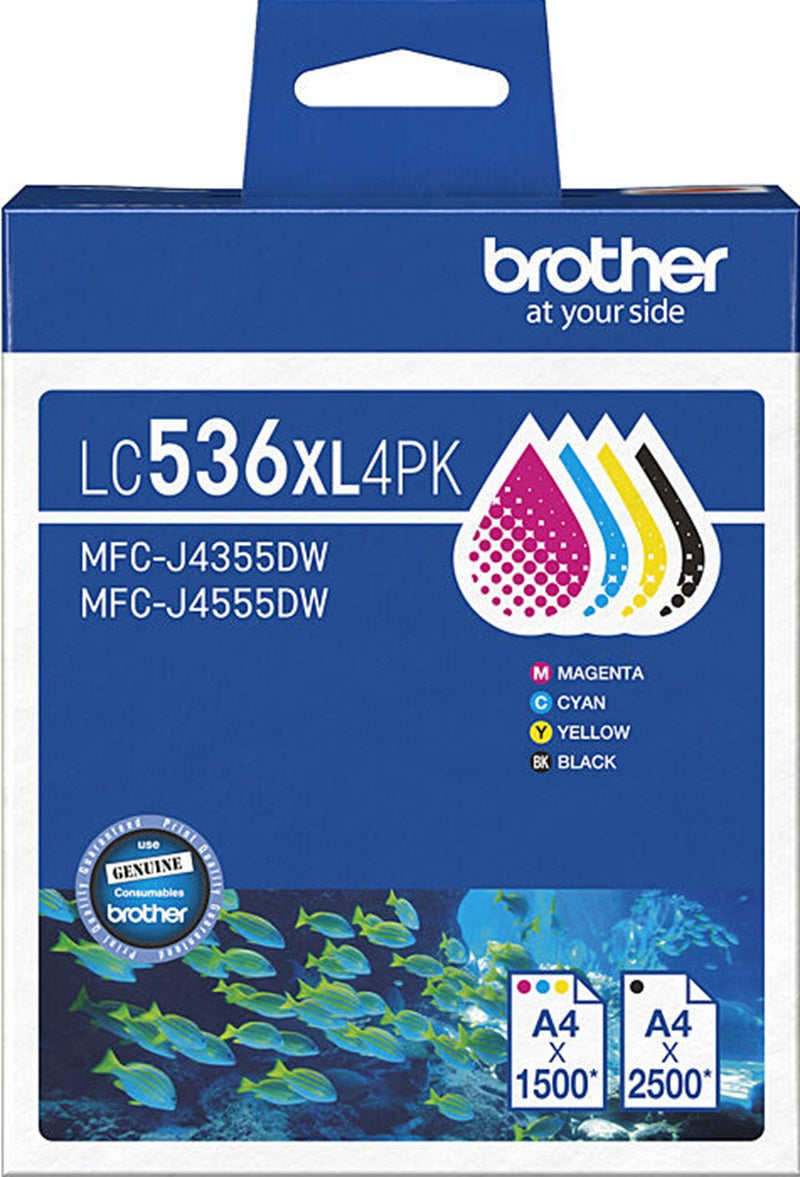 Genuine Brother LC-536XL High Capacity Ink Cartridge Value Pack [1BK, 1C 1M, 1Y]