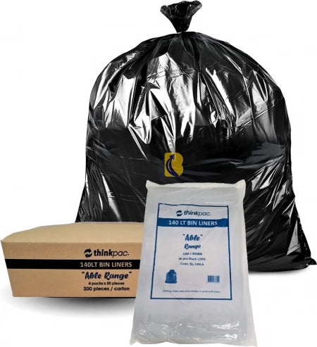Carton of 200 140L Black Bin Liners - Able 23 micron (Medium Strength)
