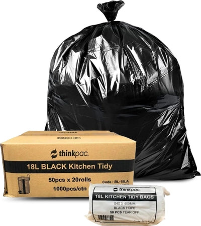 Carton of 1000 18L Black Bin Liners - Office / Kitchen 10 micron (Standard Strength)