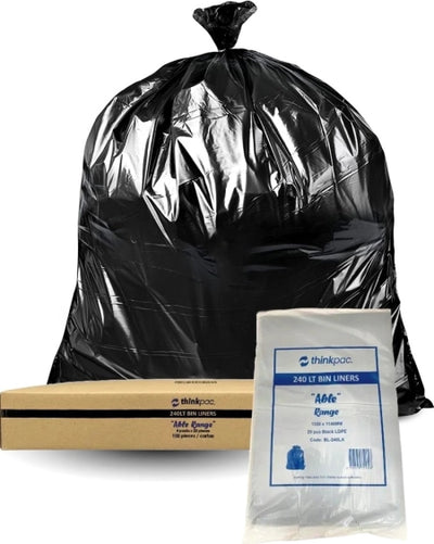 Carton of 100 240L Black Bin Liners Able 23micron (Medium Plastic Strength)