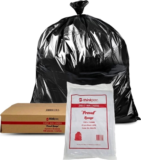 Carton of 100 240L Gusseted Seal Bin Liners - Restaurant Grade 32 micron (Super Strength)