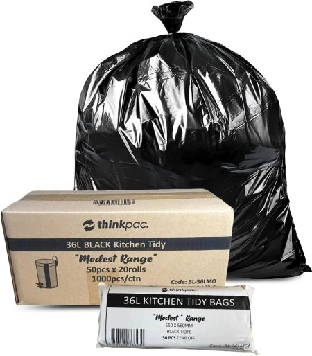 Carton of 1000 36L Black Bin Liners 10 micron 660 x 590mm (Standard Strength)