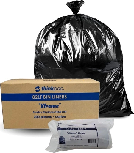 Carton of 250 Roll 82L Black Bin Liners - Able 20 micron (Medium Strength)