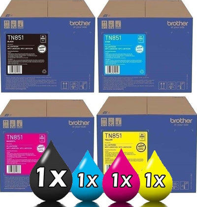 Genuine 4 Pack Brother TN851 Toner Cartridge Value Pack [1BK, 1C, 1M, 1Y]