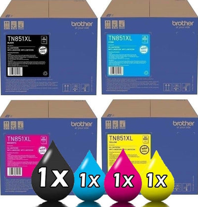 Genuine 4 Pack Brother TN851XL Toner Cartridge Value Pack [1BK, 1C, 1M, 1Y]