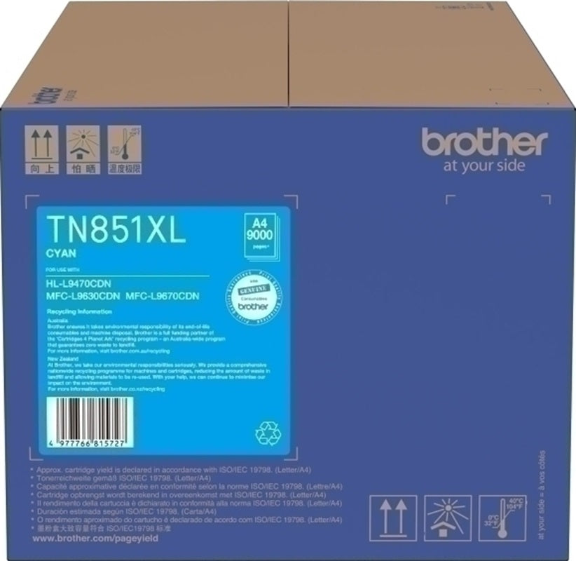 Genuine Brother TN851XLC Cyan High Capacity Toner Cartridge 9,000 Print