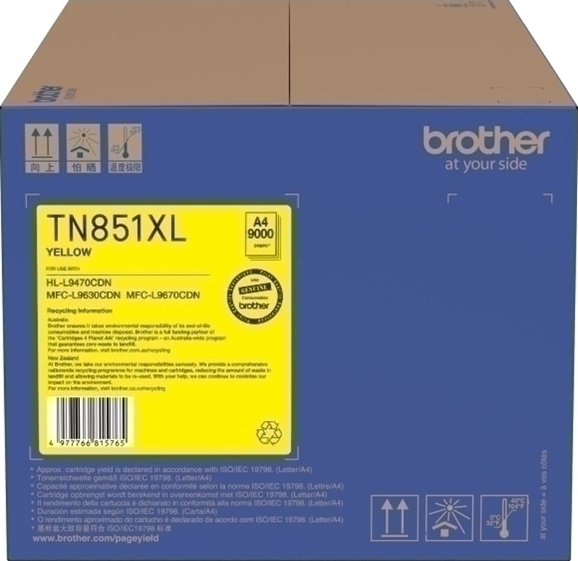 Genuine Brother TN851XLY Yellow High Capacity Toner Cartridge 9,000 Print