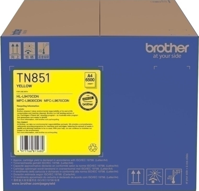 Genuine Brother TN851Y Yellow Toner Cartridge 6,500 Print