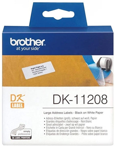 Genuine Brother DK-11208 Black on White Thermal Die-Cut Label Roll - 38mm x 90mm - 400/Roll