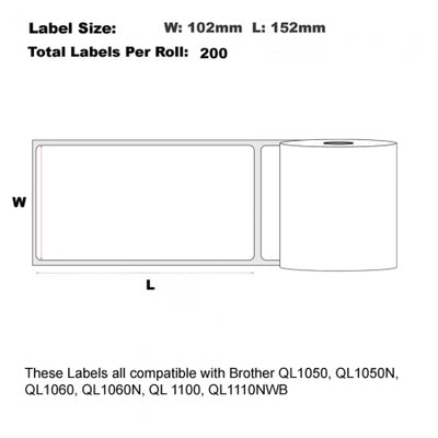 Brother DK-11241 Compatible Thermal Die-Cut Labels 200/Roll 102 x 152m