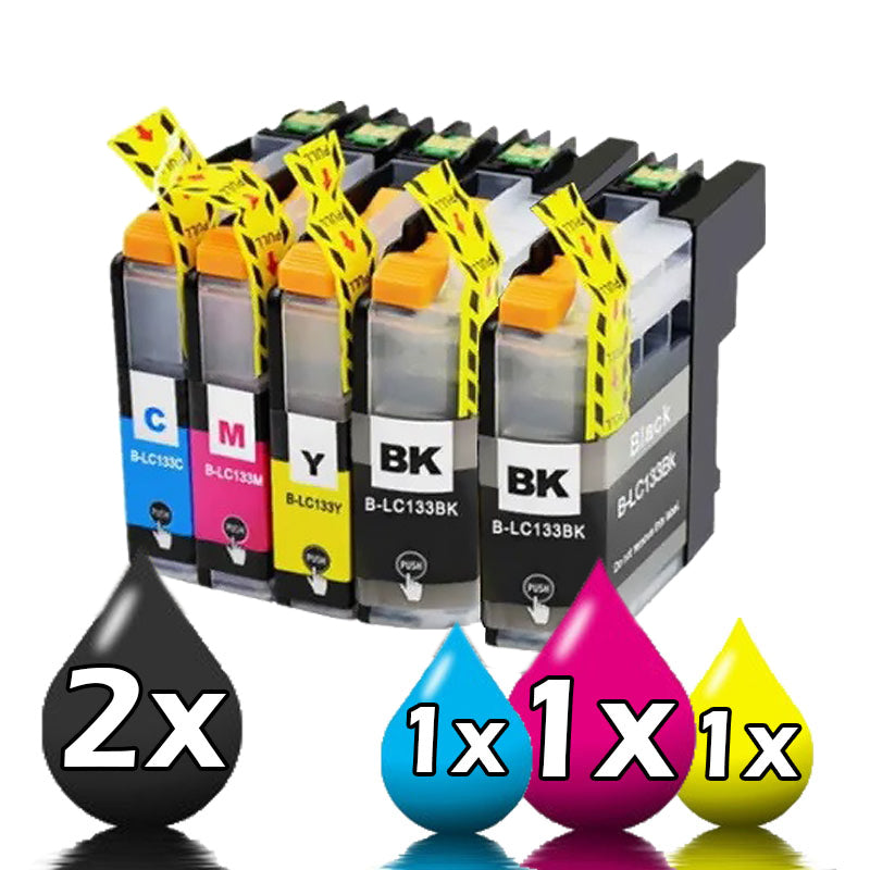 5-Pack Brother LC-133 CMYK Compatible Ink combo set [2BK,1C,1Y,1M]