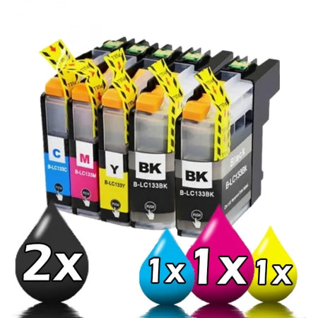 5-Pack Brother LC-133 CMYK Compatible Ink combo set [2BK,1C,1Y,1M]