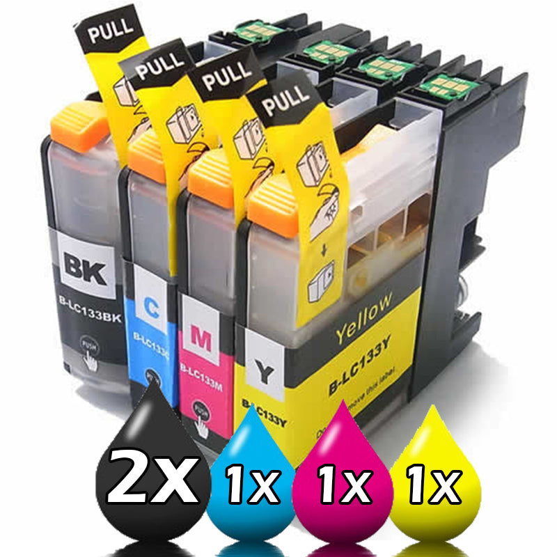 5 Pack Brother LC-133 Compatible Ink Cartridges Set 2BK,1C,1M,1Y