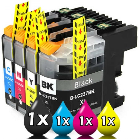 4 Pack Brother LC-237XLBK LC-235XLC/M/Y Black Compatible Ink Cartridges 1BL, 1C, 1M, 1Y