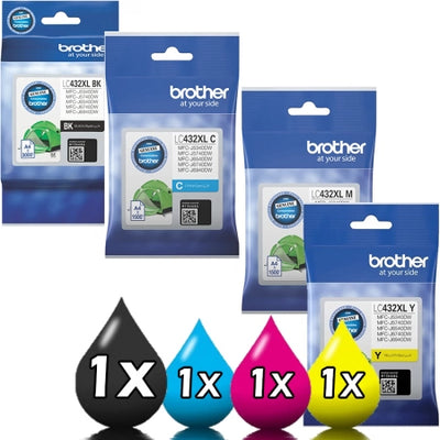 Genuine 4 Pack Brother LC432XL High Capacity Ink Cartridges Value Pack [1BK, 1C, 1M, 1Y]