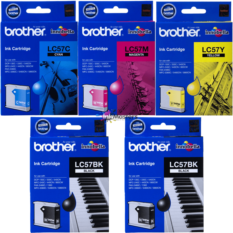 5 Pack Brother LC57C LC57M LC57Y LC57BK Genuine Photo Value Pack [1 BK, 1C, 1M, 1Y]