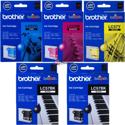 5 Pack Brother LC57C LC57M LC57Y LC57BK Genuine Photo Value Pack [1 BK, 1C, 1M, 1Y]