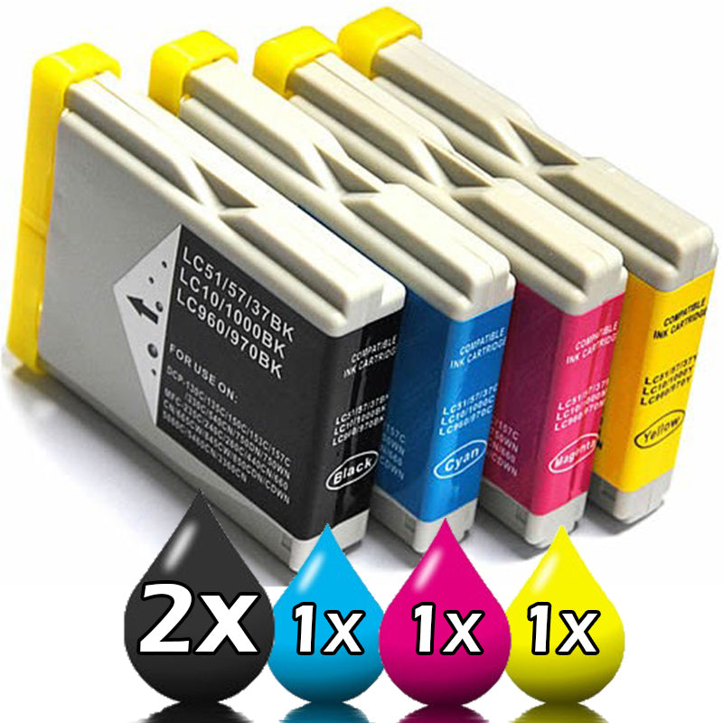 5 Pack Brother LC57 Compatible Ink Cartridges Set [1C, 1Y, 1M, 2BK]