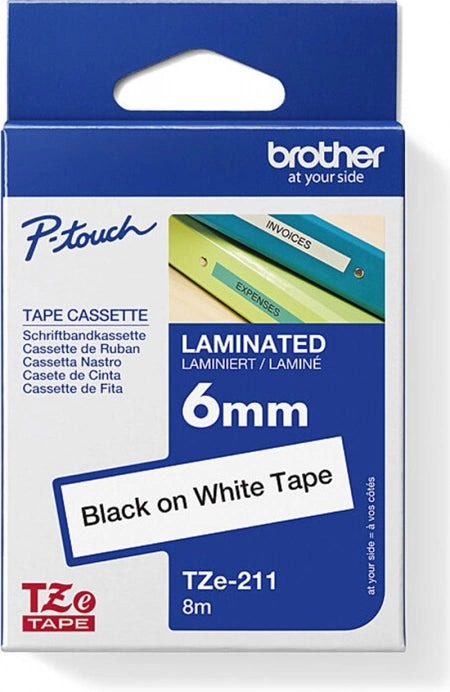 Brother TZe-211 Labelling Tape Black on White 6mm x 8m