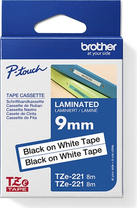 2 Pack Brother TZe-221 Labelling Tape Black on White 9mm x 8m