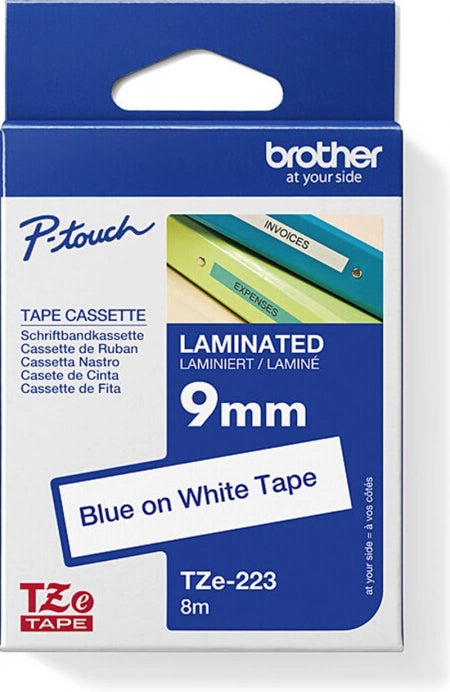 Brother TZe-223 Labelling Tape Blue Text On White 9mm x 8m