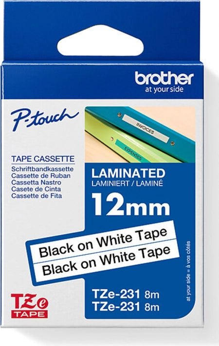Twin Pack Brother TZE231V2 Labelling Tape Black Text On White 12mm x 8m
