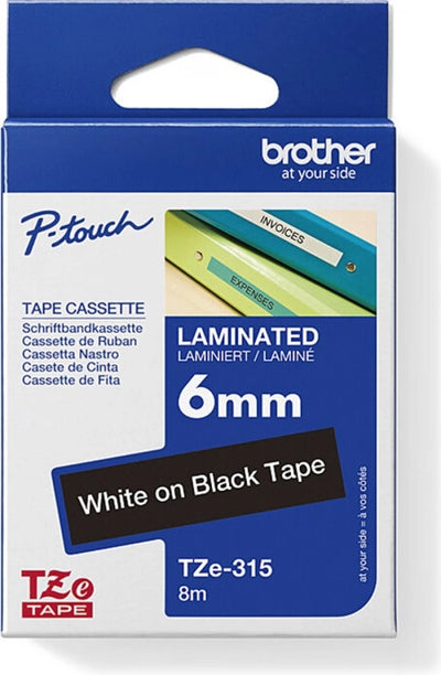 Brother TZe-315 Labelling Tape White On Black 6mm x 8m