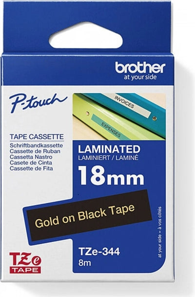Brother TZe-344 Labelling Tape Gold On Black 18mm x 8m
