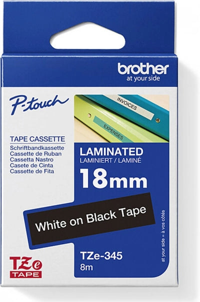 Brother TZe-345 Labelling Tape White on Black 18mm x 8m