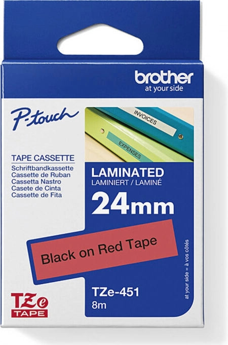 Brother TZe-451 Labelling Tape Black on Red 24mm x 8m