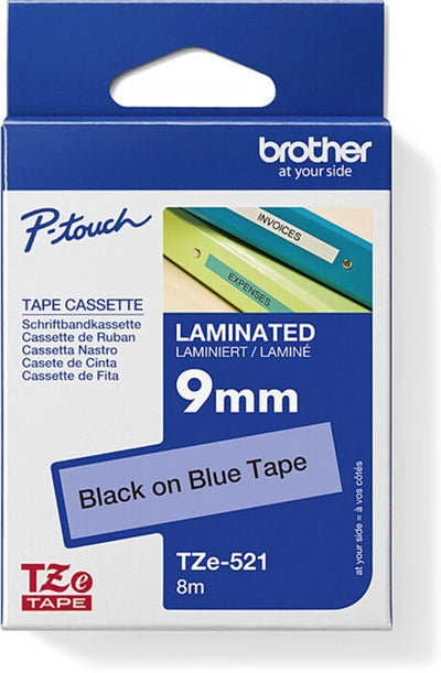 Brother TZe-521 Labelling Tape Black on Blue 9mm x 8m