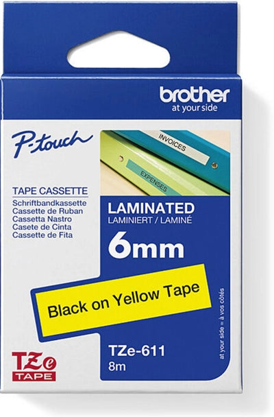 Brother TZe-611 Labelling Tape Black on Yellow 6mm x 8m