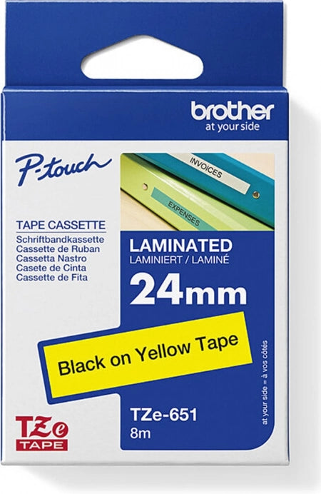 Brother TZe-651 Labelling Tape Black Text On Yellow 24mm x 8m