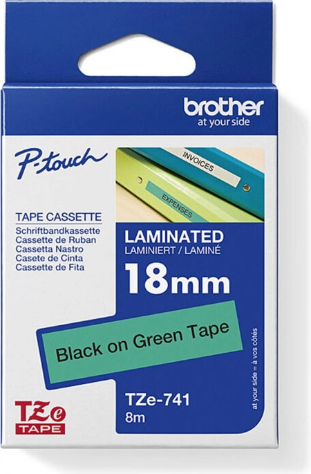 Brother TZe-741 Labelling Tape Black on Green 18mm x 8m
