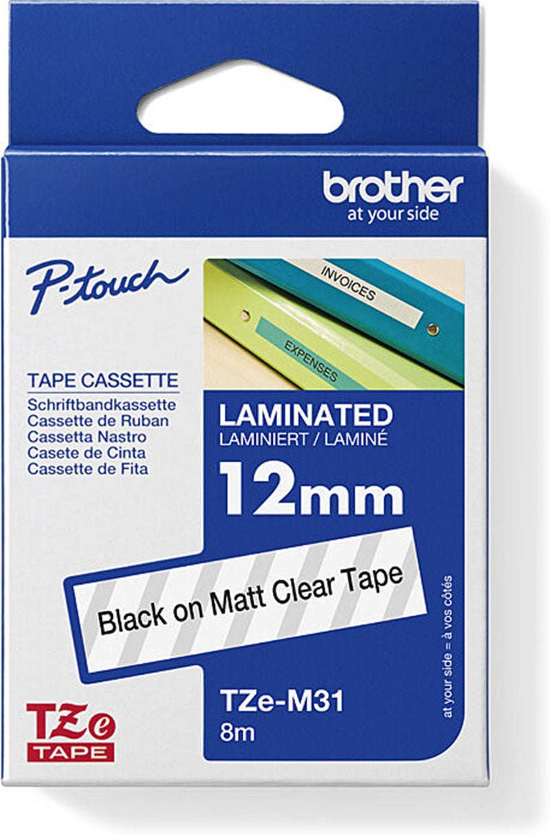 Brother TZe-M31 Matt Labelling Tape Black on Clear 12mm x 8