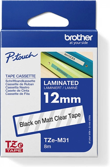 Brother TZe-M31 Matt Labelling Tape Black on Clear 12mm x 8m