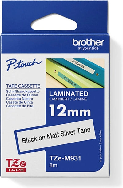 Brother TZe-M931 Matt Labelling Tape Black on Silver 12mm x 8m