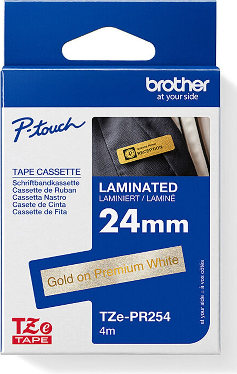 Brother TZe-PR254 Laminated Labelling Tape Gold on Premium Glitter White 24mm x 4