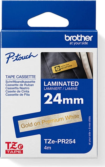 Brother TZe-PR254 Laminated Labelling Tape Gold on Premium Glitter White 24mm x 4m