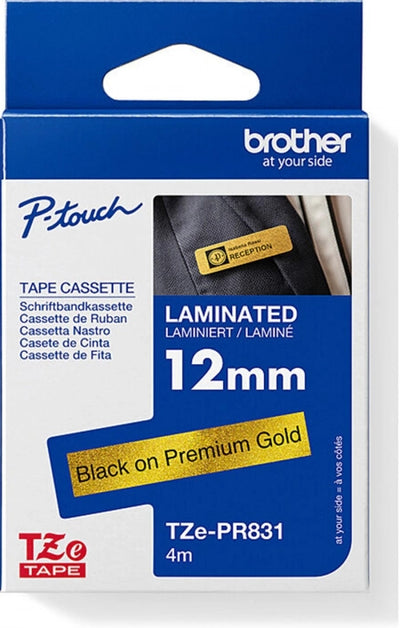 Brother TZe-PR831 Glitter Labelling Tape Black on Gold 12mm x 4m