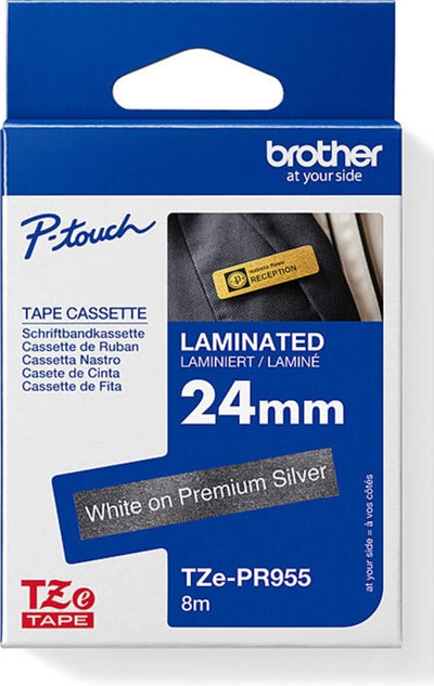 Brother TZe-PR955 Glitter Labelling Tape White on Silver 24mm x 4m