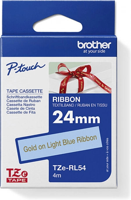 Brother TZe-RL54 Ribbon Labelling Tape Gold on Light Blue 24mm x 4m