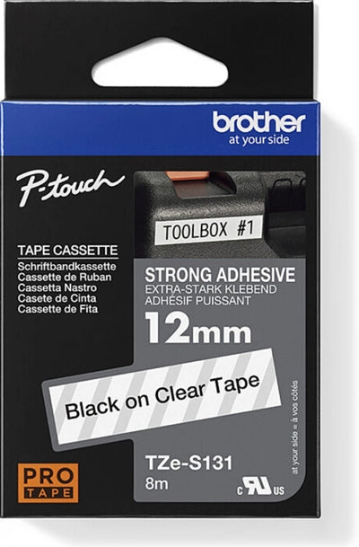 Brother TZe-S131 Strong Fix Labelling Tape Black on Clear 12mm x 8m