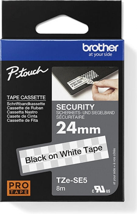 Brother TZe-SE5 Security Labelling Tape Black On White 24mm x 8m