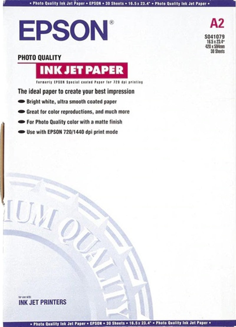 Genuine Epson A2 S041079 C13S041079 Photo Quality Paper 102gsm 30 Sheets/Pack